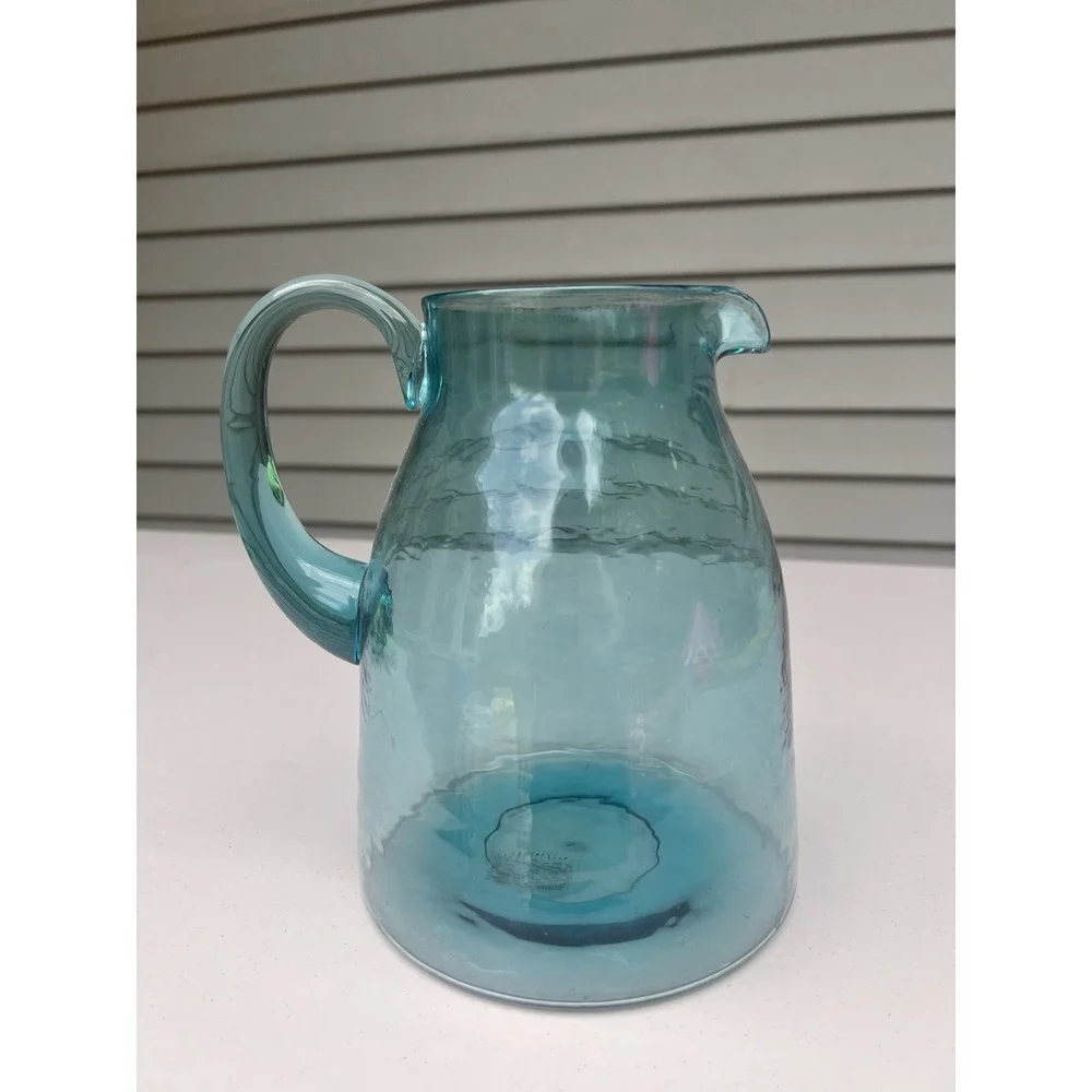 Pottery Barn Aqua Acrylic Pitcher Faux Blown Glass Beverage Jug 8